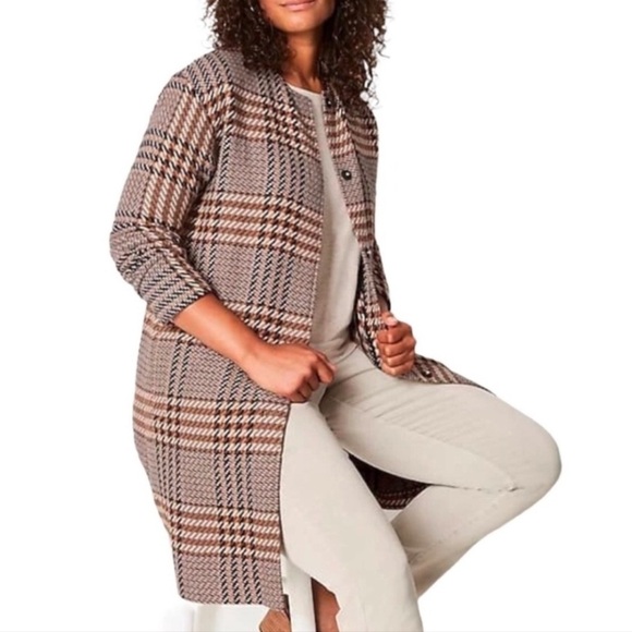 J. Jill Glen Plaid Snap Front Pebble Wool Blend Jacket Coat Size Petite Medium - Picture 1 of 13